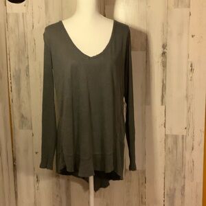 Free People Gray V-Neck Long Sleeve Women's Top